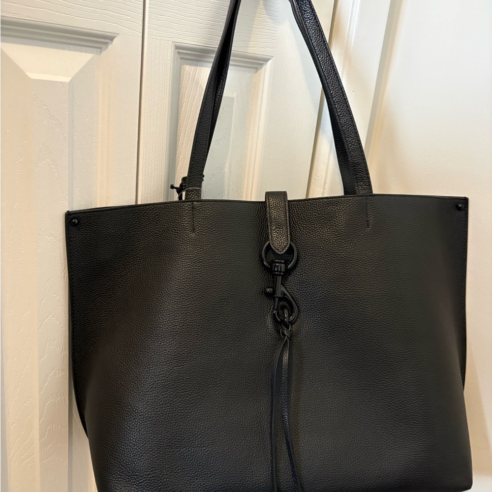 Rebecca Minkoff Black Pebbled Leather Tote with Ring & Tassel